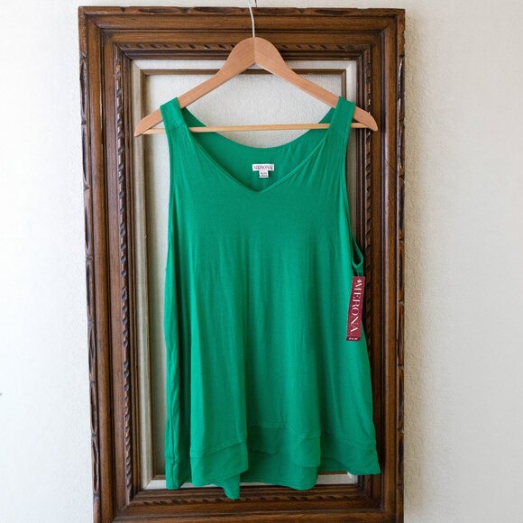 Merona NWT Green Sleeveless Tank Top XL | Layered Hem Flowy Fit - Picture 1 of 7